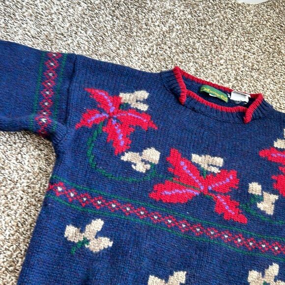 Vintage 80s Carriage Club 100% Shetland Wool Floral Butterfly Turtleneck Sweater - Picture 9 of 11
